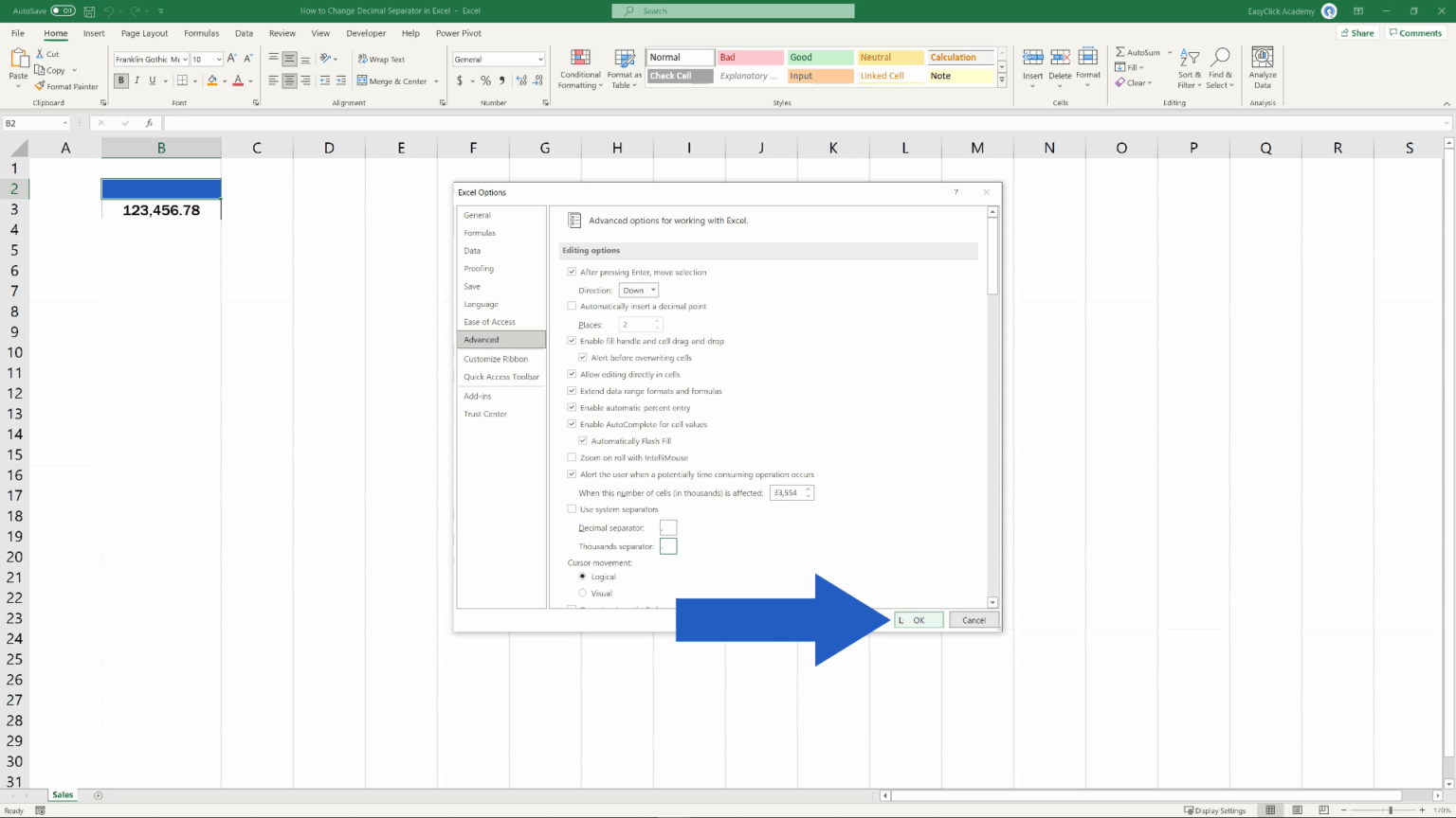 How To Change The Decimal Separator In Excel