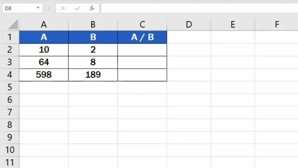 How to Divide Numbers in Excel (Basic way)