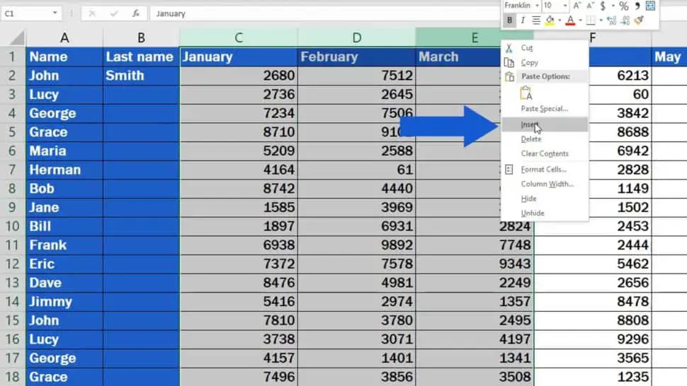 How to Insert Column in Excel