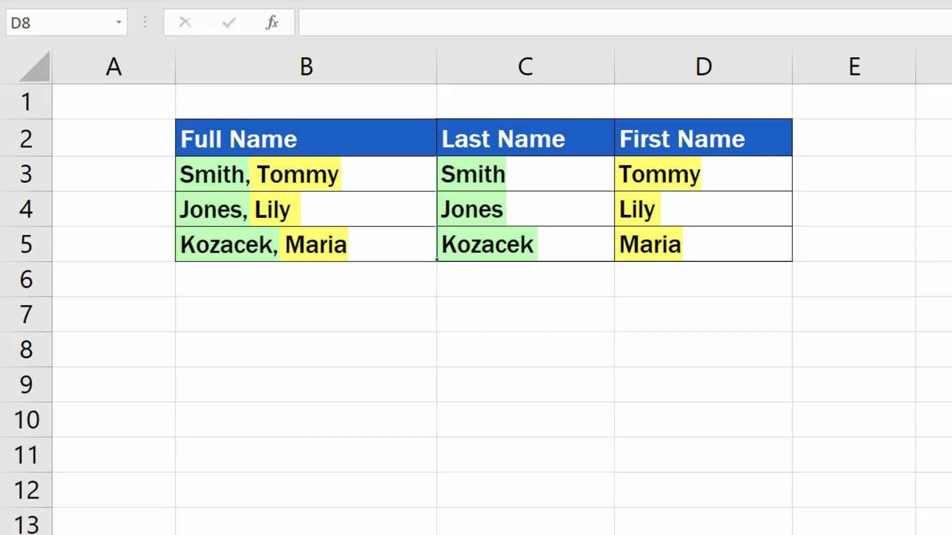 How To Separate Names In Excel