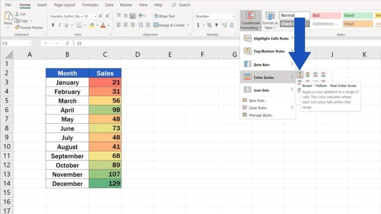 How To Use Color Scales In Excel Conditional Formatting 