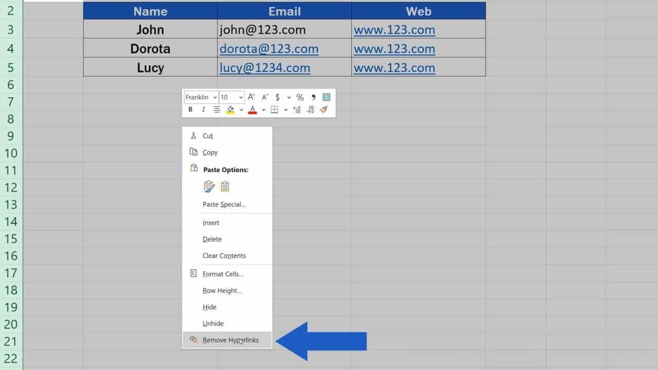 disable links in excel spreadsheet