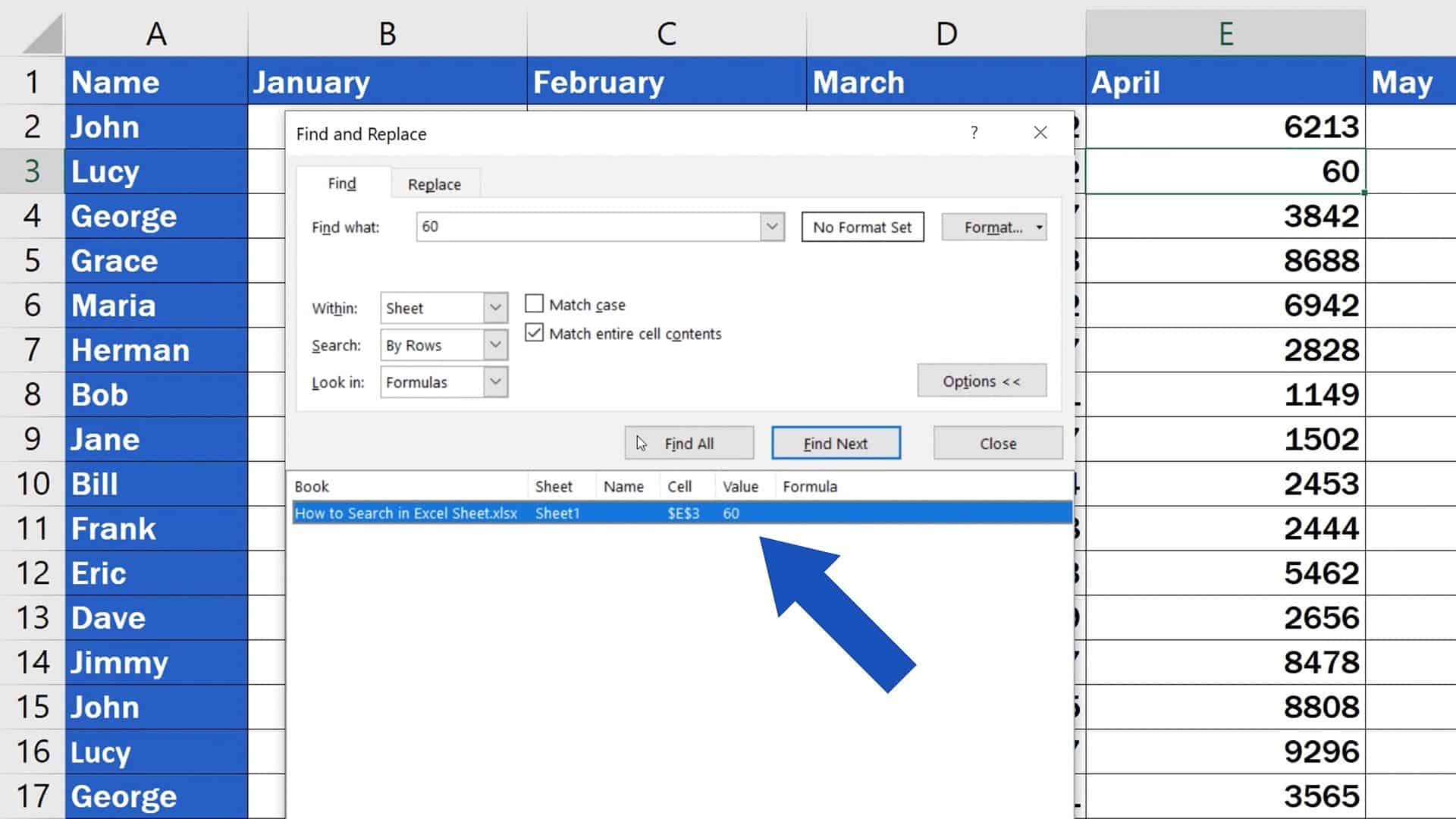 How to Search in Excel Sheet