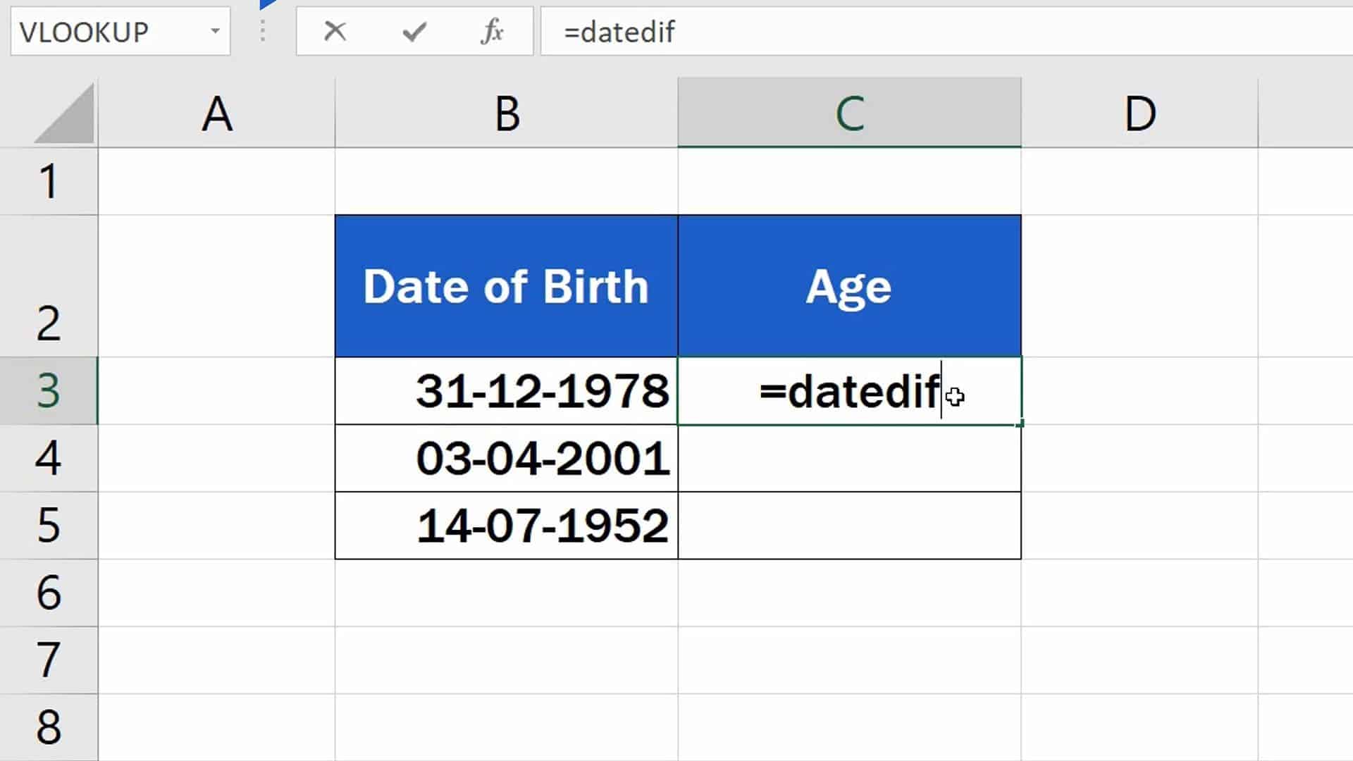 How To Calculate Age Using A Date Of Birth In Excel 7195
