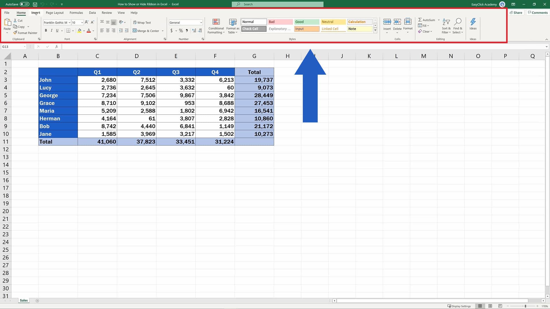 How to Show or Hide the Ribbon in Excel (Quick and Easy)