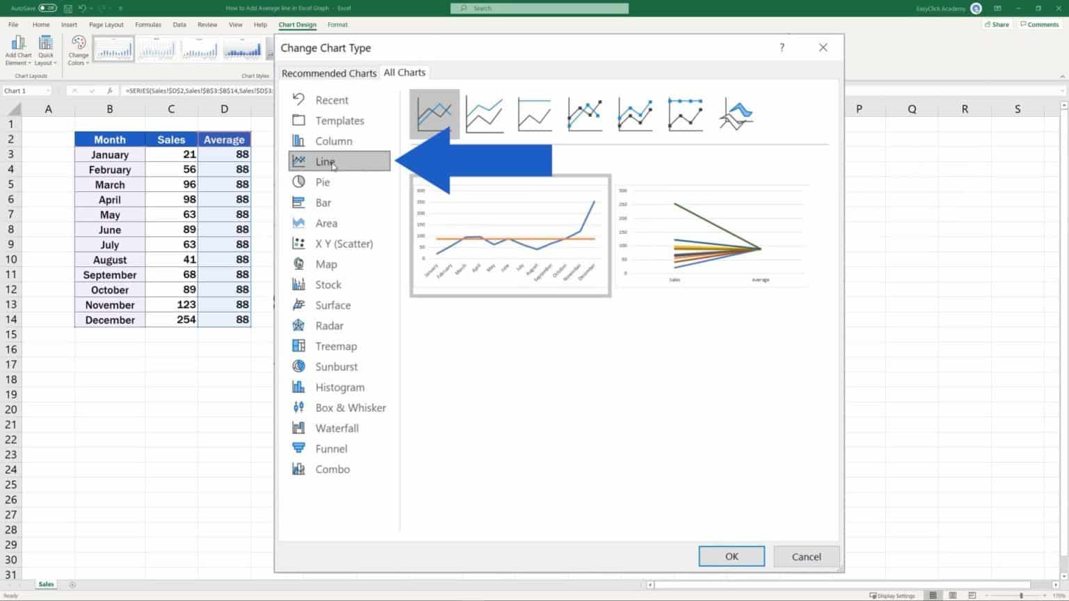 How to Add an Average Line in an Excel Graph