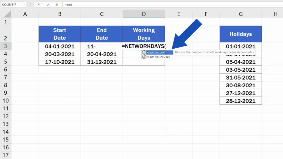 Excel Formula To Count Working Days