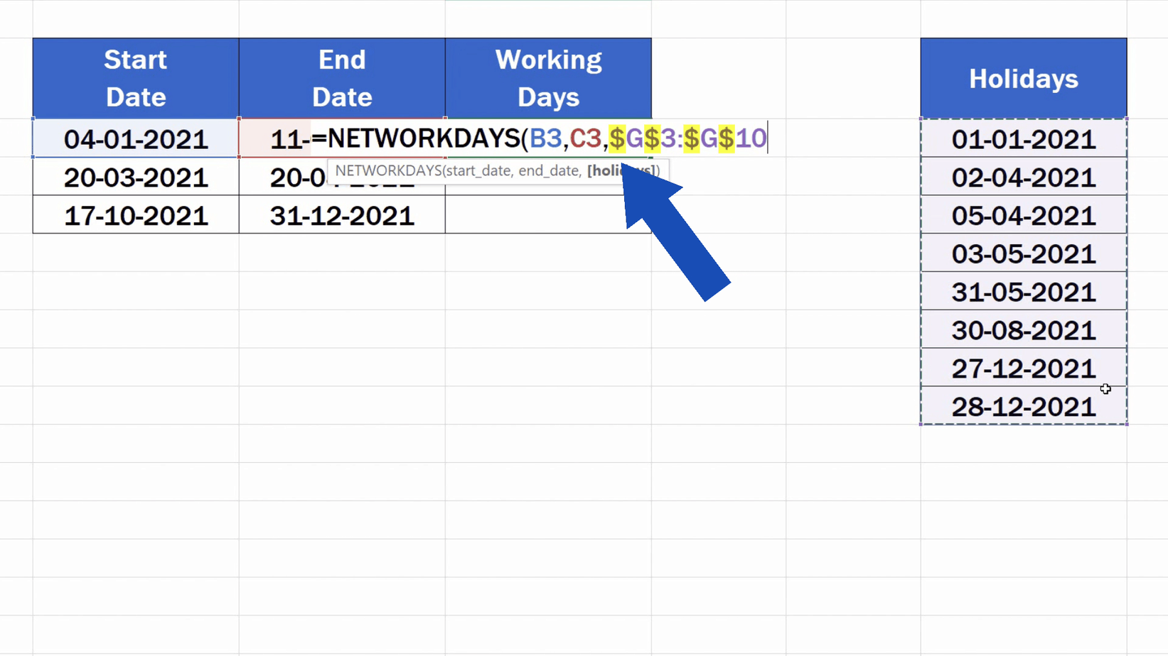 How to Calculate Working Days in Excel