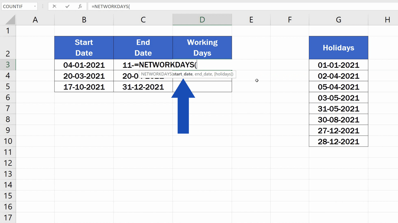 How to Calculate Working Days in Excel