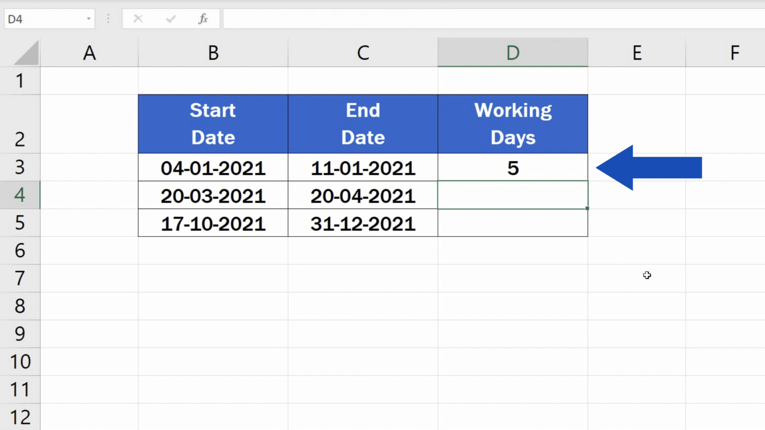 How to Calculate Working Days in Excel