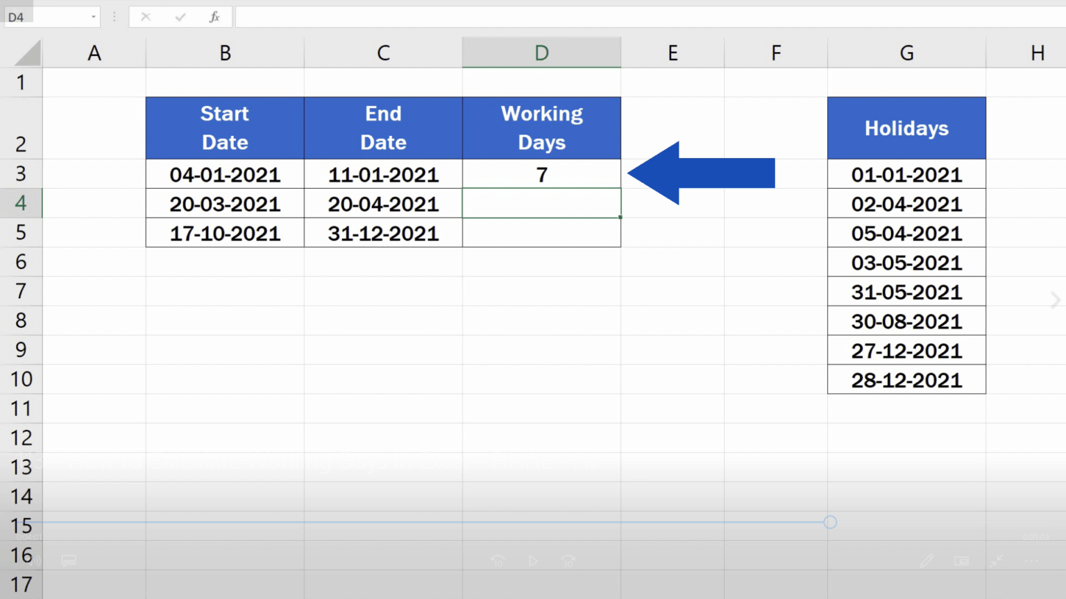 How to Calculate Working Days in Excel
