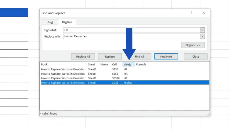 How to Replace Words in Excel