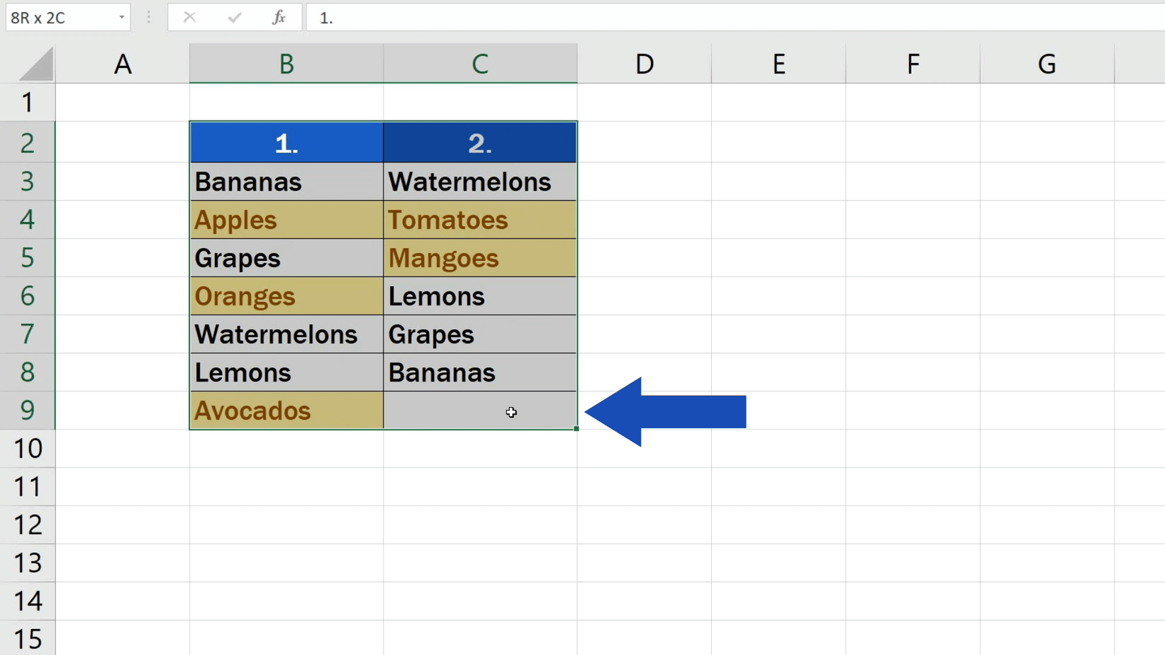 excel difference between two columns