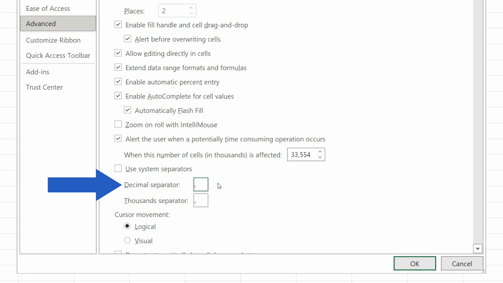 how-to-change-the-decimal-separator-in-excel