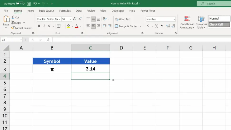 how-to-write-pi-in-excel