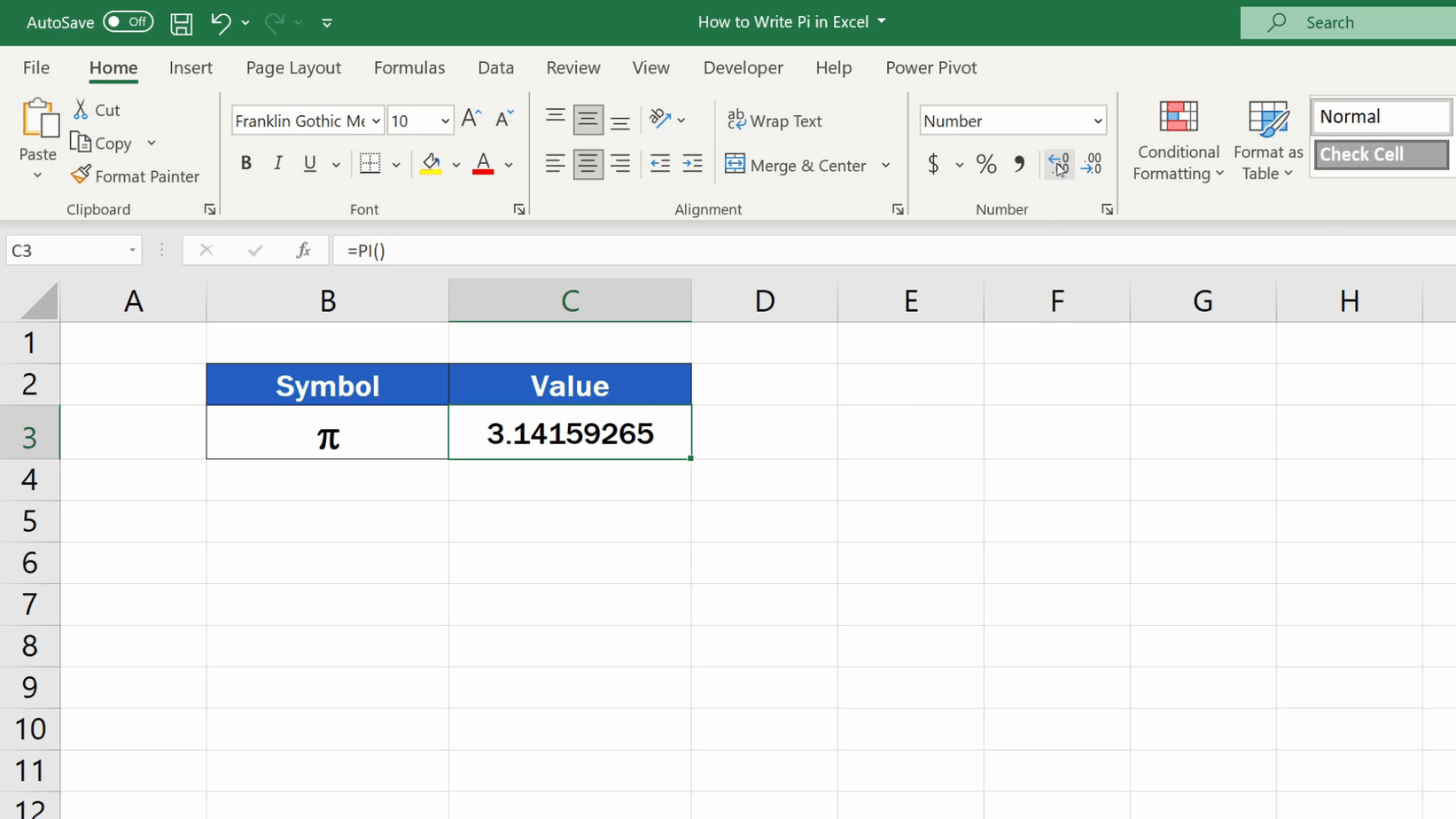 how-to-write-pi-in-excel