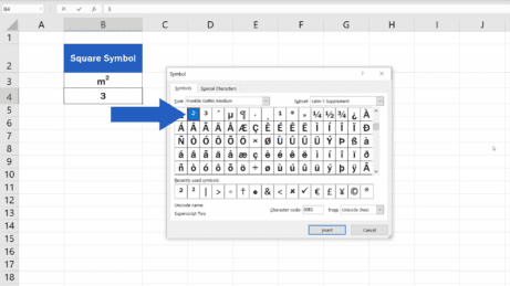 How to Write the Squared Symbol in Excel