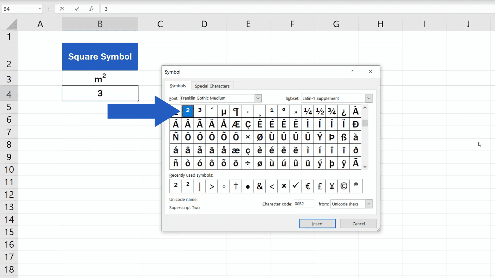 Square Symbol In Excel Printable Templates