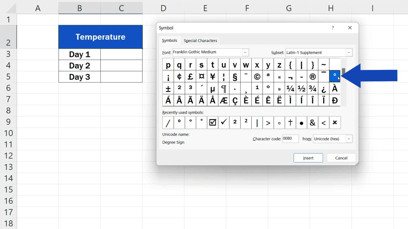 how-to-insert-the-degree-symbol-in-excel