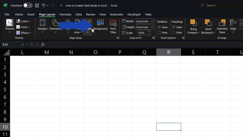 How to Enable Dark Mode in Excel - go to ‘Background’.