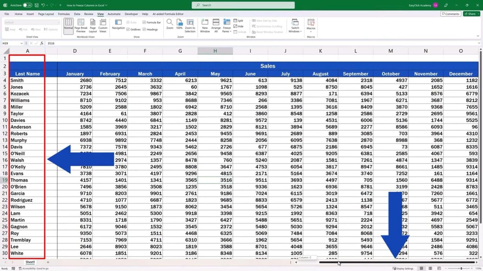 How To Freeze Columns In Excel A Single Or Multiple Columns Easyclick Academyeasyclick Academy