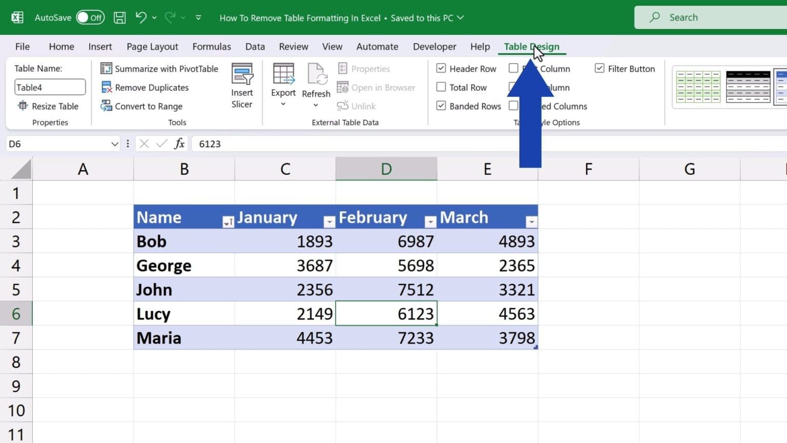 How to Remove Table Formatting in Excel