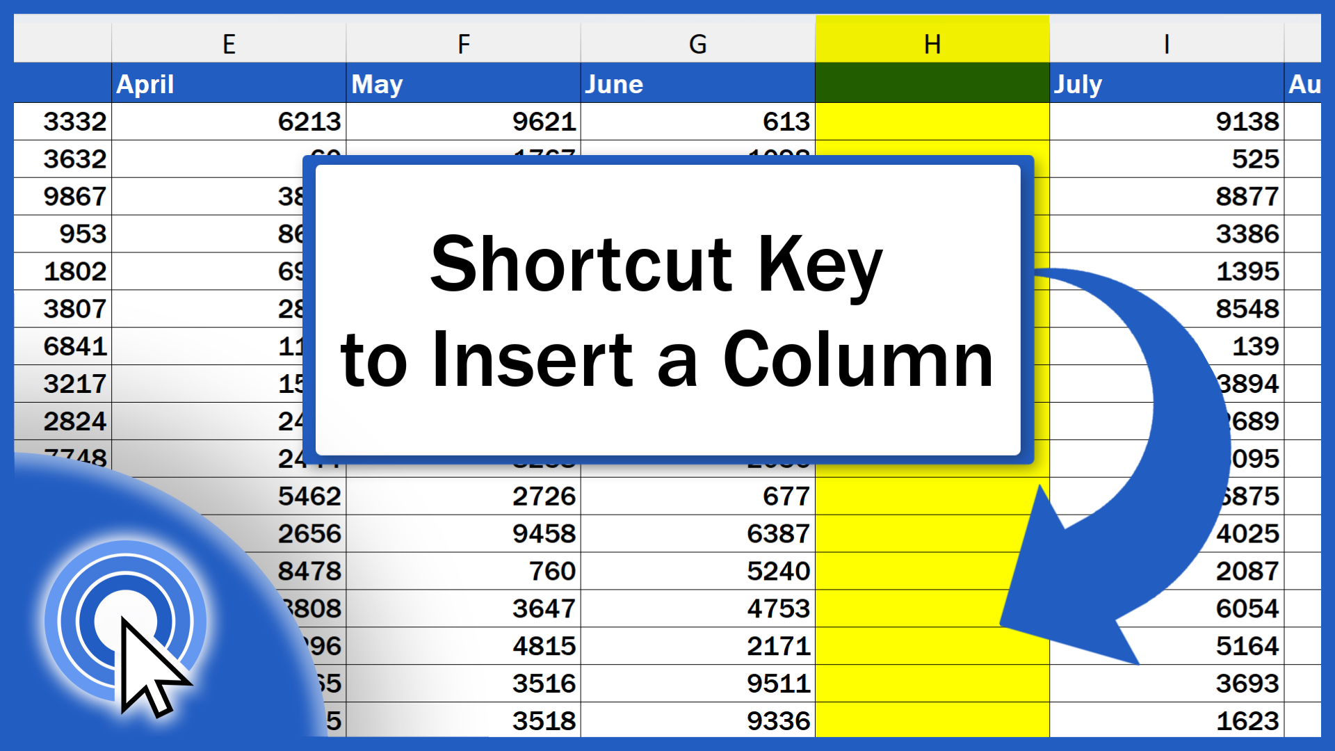 Shortcut Key to Insert a Column in Excel